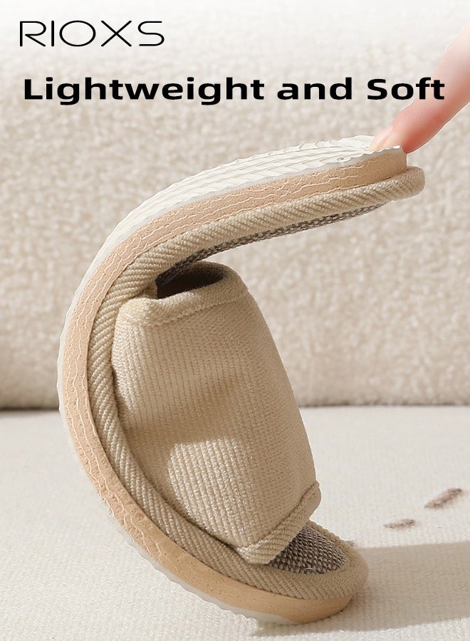 RIOXS 3 Pair Unisex Open Toe Summer House Slippers, Lightweight Breathable Slippers for Men and Women, Comfortable Slip On Slides Sandals, Washable Reusable Silent Slide Slippers for Guests, Non Slip Spa Slipper for Home Bedroom, Hotel, Travel, Beige - Image 3